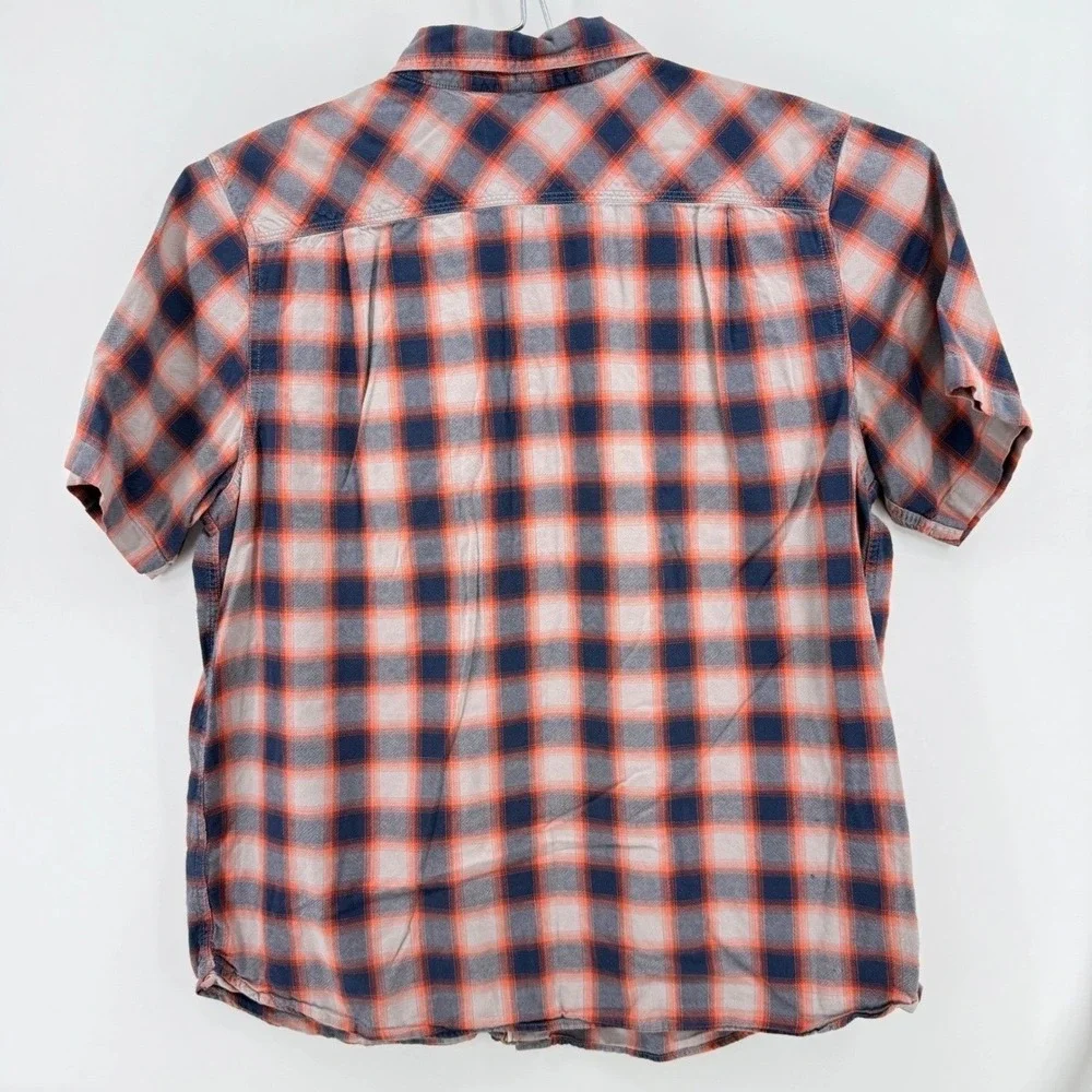 The North Face Button Down Mens XL Plaid Short Sleeve Cotton Orange Navy Plaid